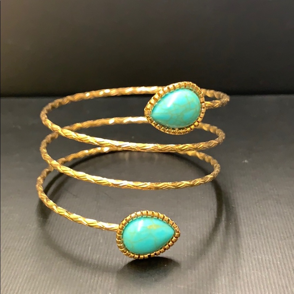 Gold Spiral Turquoise Stone Cuff Bracelet